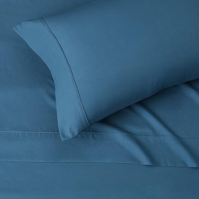Amazon Basics Lightweight Super Soft Easy Care Microfiber 3-Piece Bed Sheet Set with 14-Inch Deep Pockets, Twin, Dark Teal, Pack of 4, Solid