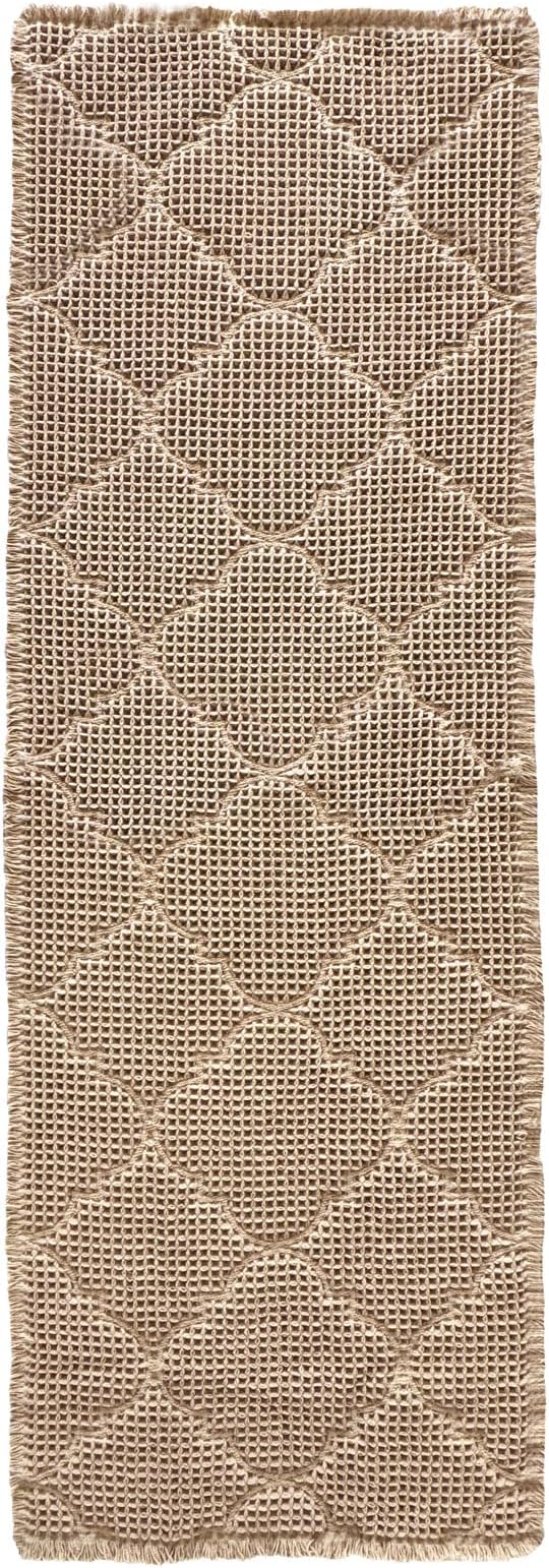 ZALL Tan Waffle Bath Mat,Super Absorbent Non Slip Bathroom Rug,Brown 24X60 inch, Geometric Diamond Machine Washable Ultra Soft Floor Mats