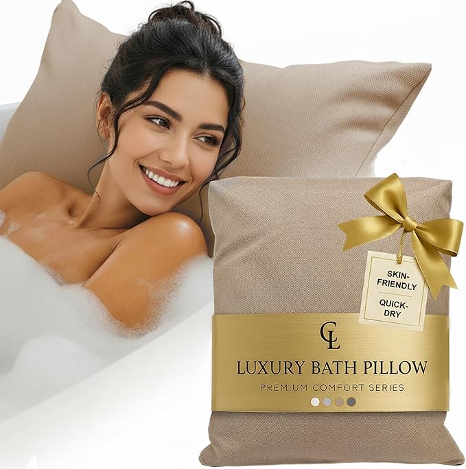 Luxury Bath Pillow for Tub - Thick and Comfortable Bathtub Pillow Support for Head and Neck and Back - Washable Quick-Drying Bath Pillows - Bath Cushion for Home Spa - Fits Any Bathtub - Sand