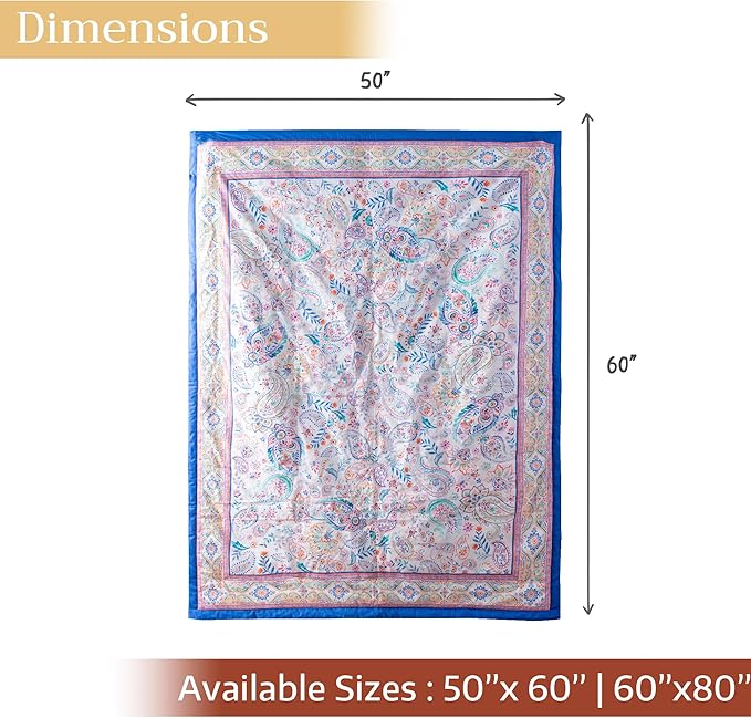 Maison d' Hermine Throw Blanket for Couch Lightweight Soft Warm Breathable Cotton Throw Blankets for Bed Girls Boys Women Men Gifts Sofa Travel Living Room Chair Bedding (60"x80", Indian Floral)