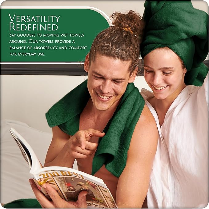 MAURA Basics Bath Towel Sets for Bathroom with Hanging Hook Loops. 2 Bath Towels, 2 Hand Towels, 2 Washcloths, Soft, Durable, Long Lasting and Absorbent Towels Set, Hunter Green