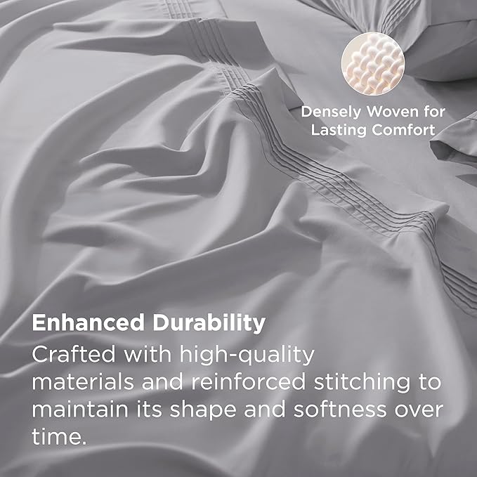 Bedsure Deep Pocket King Sheet Set - Fits Mattresses Up to 21 Inches Thick - 4 Piece GentleSoft Bed Sheets, Moisture Wicking, Soft & Cooling Bedsheet & Pillowcases, Easy & Secure Fit, Light Grey