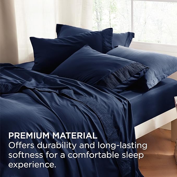 Bedsure Twin Sheets Set - 3 Pieces Soft Twin Bed Sheets - Breathable & Cooling - Hotel Luxury - Easy Care Polyester Microfiber Bedding for Women, Men, Navy