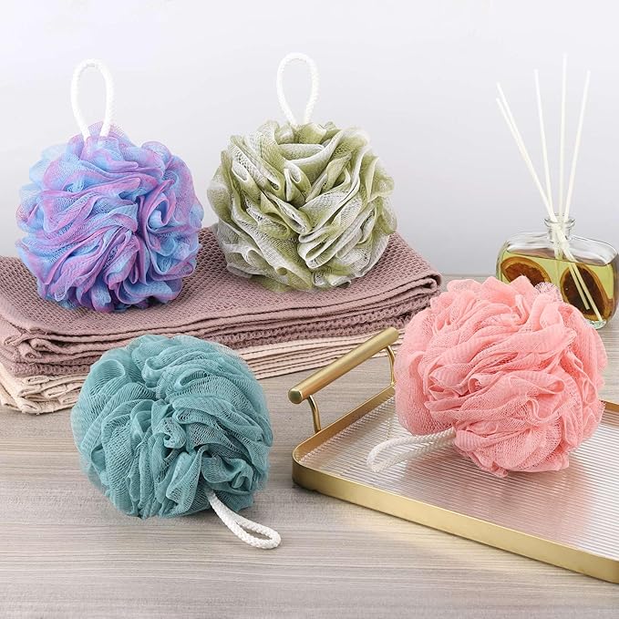 BTYMS Bath Sponges 60g/pc Shower Loofahs Mesh Pouf Shower Pouf Bath Scrunchies Shower Puffs for Body - Pack of 4