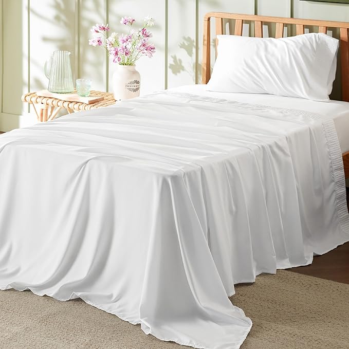 Bedsure Twin Sheets Set - 3 Pieces Soft Twin Bed Sheets - Breathable & Cooling - Hotel Luxury - Easy Care Polyester Microfiber Bedding for Women, Men, White