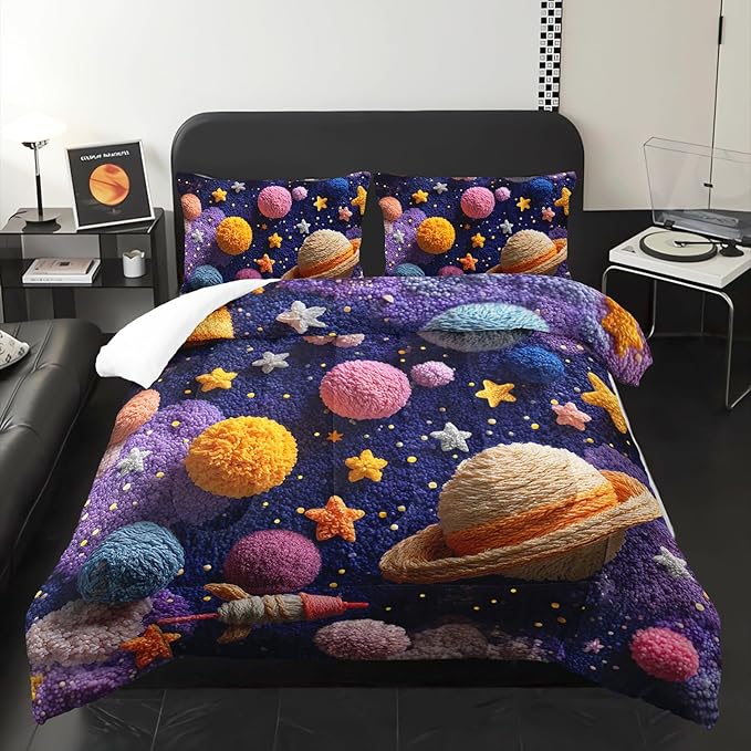 Puple Pink Galaxy Comforter Twin Size，Galaxy Theme Bedding Set Twin for Kids，with 1 Comforter with 2 Pillow Case
