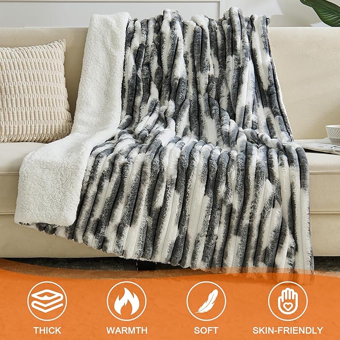Heated Blanket Twin - 62"x84" Fast Heating Bed Electric Blankets with 6 Heating Levels & 10 Hours Auto Off, Soft Ribbed Faux Fur Sherpa, Over-Heated Protection ETL, Dark Gray