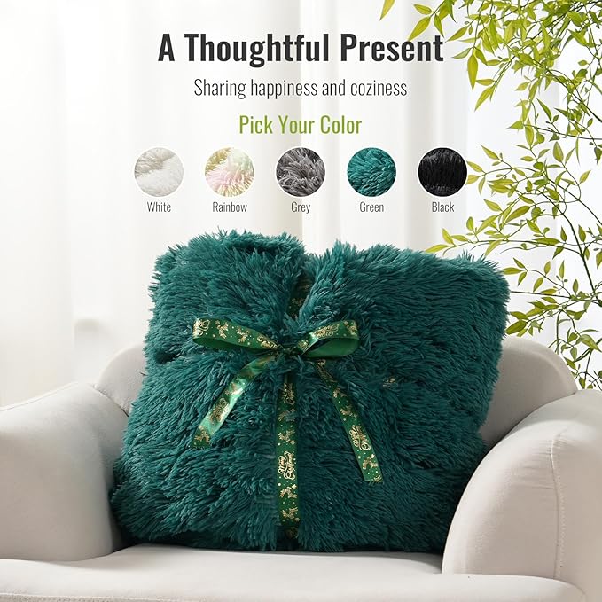 Uttermara Weighted Blanket 20 LBS Queen Size for Adults, Faux Fur Weighted Blanket with Luxury Long Fur, Fluffy Cozy Warm Sherpa Heavy Blankets for Sofa Bed, 60 x 80 inches, Forest Green