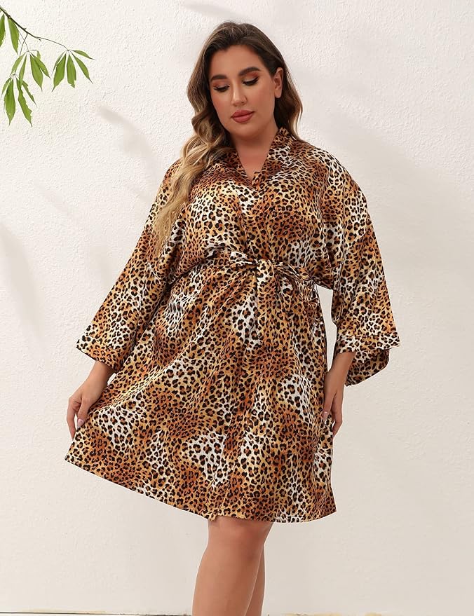 Women's Plus Size Satin Robes Plus Size Silky Kimonos Robes Sleepwear,Short