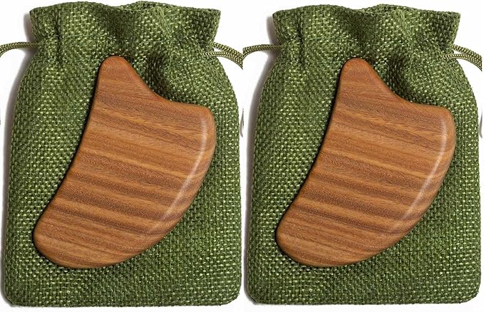 Gua Sha Tool for Face, 2 Pack Wooden Gua Sha Facial Tools Reduce Puffiness for Women - Green Sandalwood