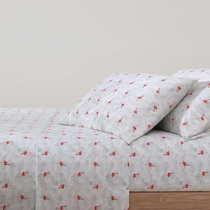 Tommy Bahama - Queen Size Sheet Set, Crisp & Cool Cotton Percale Bedding with a Smooth Lightweight Feel, 4 Piece Holiday Bed Sheets with Matching Pillowcases (Flamingo Santa Red)