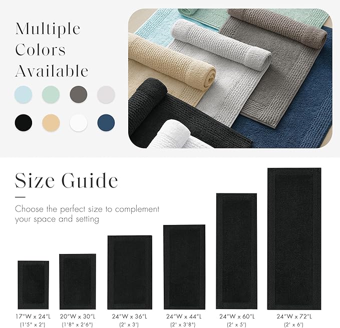 Madison Park Splendor Reversible 100% Cotton Tufted Bathroom Rug-3000 GSM Hotel Quality Luxurious Plush Medium Pile Bath Mat Absorbent, Quick Dry, Shower Room Décor, 24x60 Black
