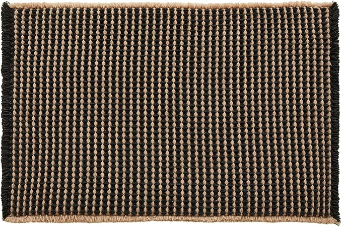 Waffle Bath Mat, Boho Bathroom Rugs Non Slip Washable Super Absorbent Quick Dry Bath Mat Farmhouse Bathroom Decor, 30"x20" Khaki and Black