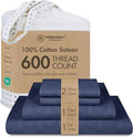 Threadmill 100% Cotton Sheets for Full Size Bed - 600 Thread Count Full Bed Sheets Set with 16” Deep Pocket - Jacquard Sateen Weave 4-Piece Bedding Set with Cooling Effect, Folkstone Blue
