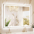 TETOTE 48 x 36 Inch Led Lighted Bathroom Mirror with Lights, Beveled Front and Backlit Extra-Bright Light up Mirror for Bathroom Wall, 3-Color Dimmable, Defogging, Tempered Glass, Waterproof