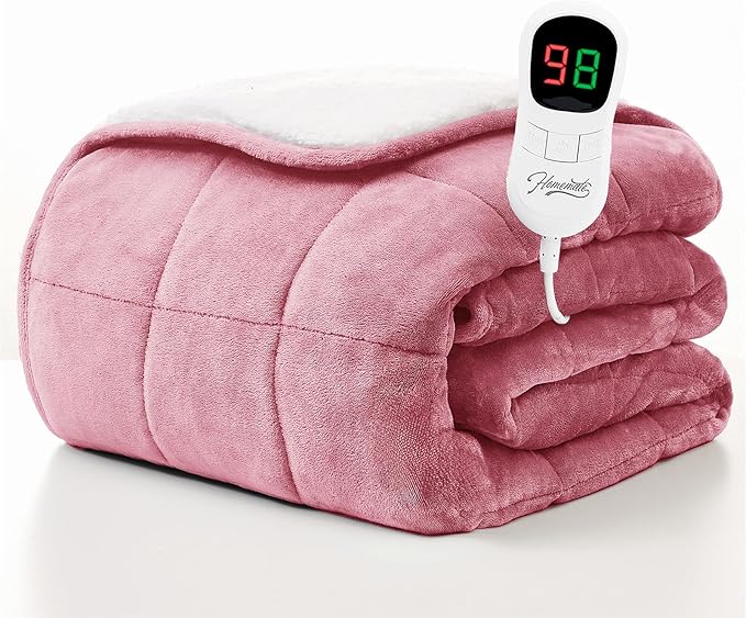 Homemate Heated Weighted Blanket for Adults - 72"x84" 20lbs Electric Throw Fast Heating Heavy Blanket 1/2/4/6/8 Hour Auto Off 10 Heat Levels Over-Heat Protection Soft Flannel Sherpa