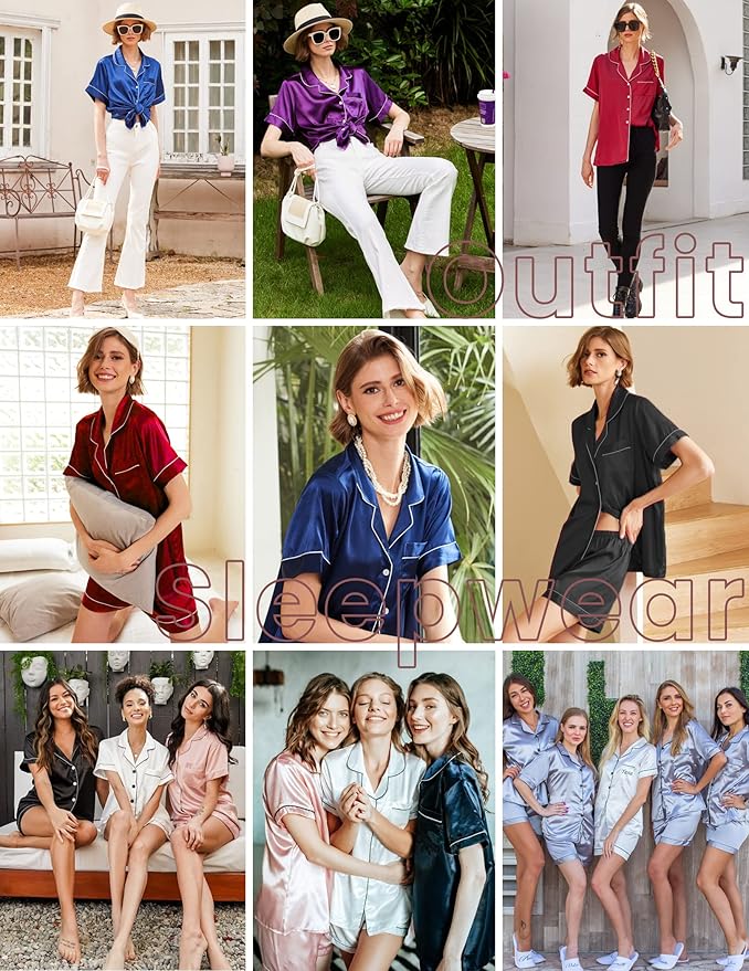 Ekouaer Pajamas for Women Set Silk Satin Pjs Shorts Sleepwear 2 Piece Loungewear S-XXL