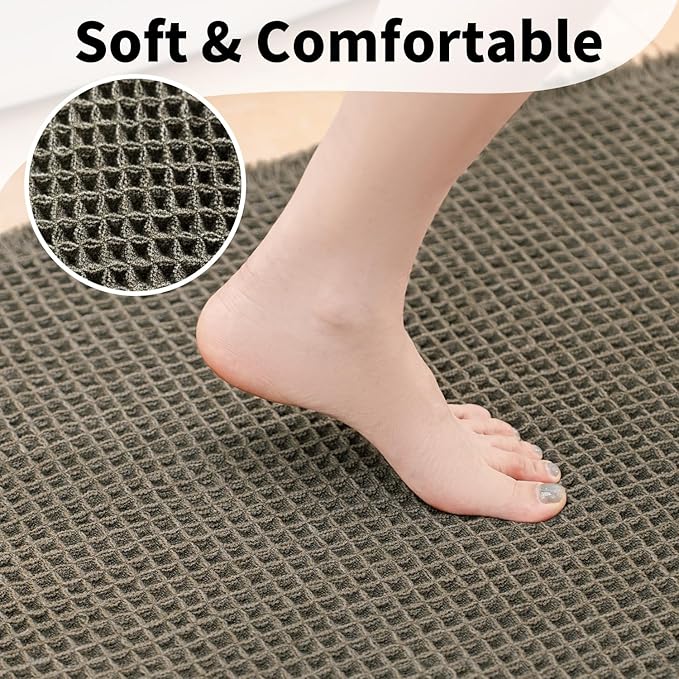 Waffle Bath Mat - Boho Bathroom Rugs Non Slip Washable, Super Absorbent & Quick Dry, Soft Bath Mat Farmhouse Bathroom Decor, 24'' x 48'', Olive Green