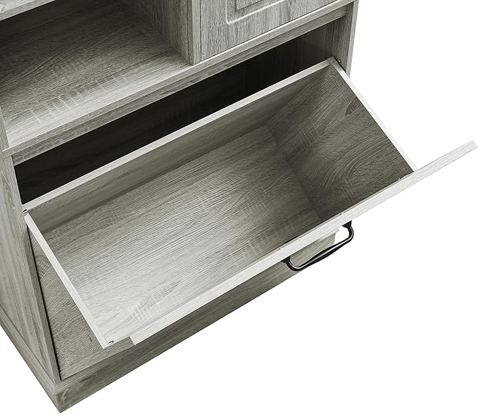 Tall Storage Cabinet with Adjustable Shelves & Flip-Out Basket, MDF Material with Aluminum Alloy Handles, Large Capacity for Bathroom, Kitchen, Living Room, Office Organizer, Oak