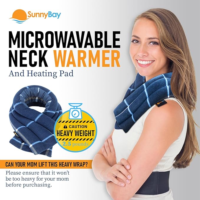 SunnyBay Microwave Heating Pad, Microwavable Heated Neck and Shoulder Wrap for Moist Hot Lightly Weighted with Moldable Flaxseed, Cotton and Fleece Surface, 26x6 Inches, Made in USA, Ocean Blue