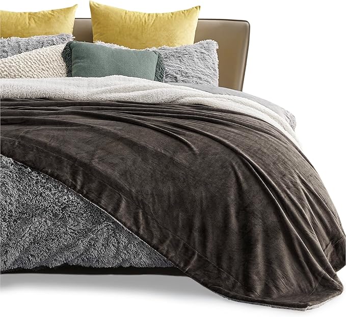 Bedsure GentleSoft Sherpa Fleece Blankets Queen Size for Bed - Thick and Warm Throw for Women and Men, Soft Fuzzy Plush Queen Blanket for Winter, Brown, 90x90 Inches