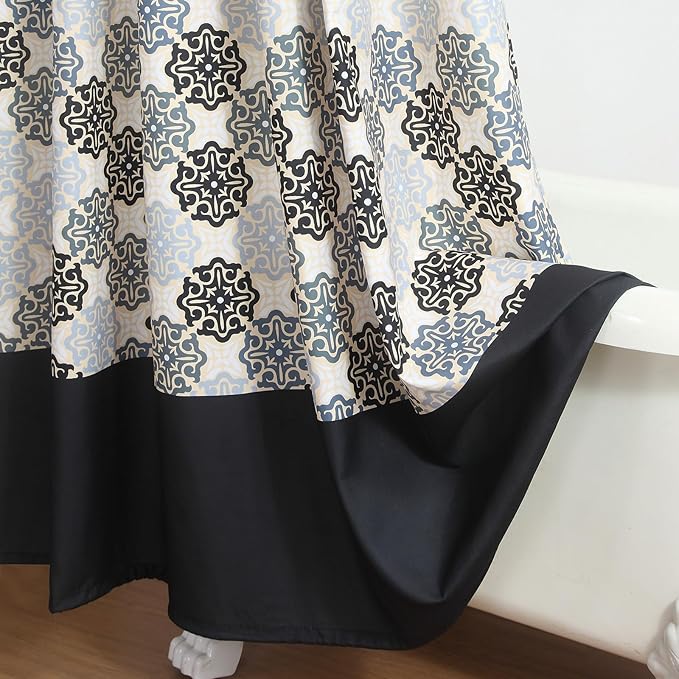 Fabric Shower Curtain 78 Inches Long, Black Beige Grey Boho Medallion Print Shower Curtains for Bathroom, 72" W x 78" H