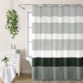 Awellife Dark Green Shower Curtain for Bathroom Boho Stripe Shower Curtain with Tassel 72 X 72 Inches Farmhouse Cotton