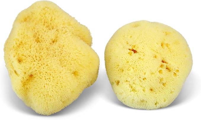 Premium Natural FINA Silk Sponges - 2pc, 4"- 4.5" Luxury Soft on Skin fine pored sea Sponge from The Mediterranean, Perfect for Make up, Facial Cleansing & Bathing