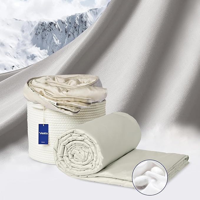 Vesta Washable Silk Lightweight Comforter, Cooling Blanket for Hot Sleepers, 100% Long Staple Mulberry Silk, Moisture & Thermal Control for Summer Use (Ivory Slate, Full/Queen 90'' X 90'')