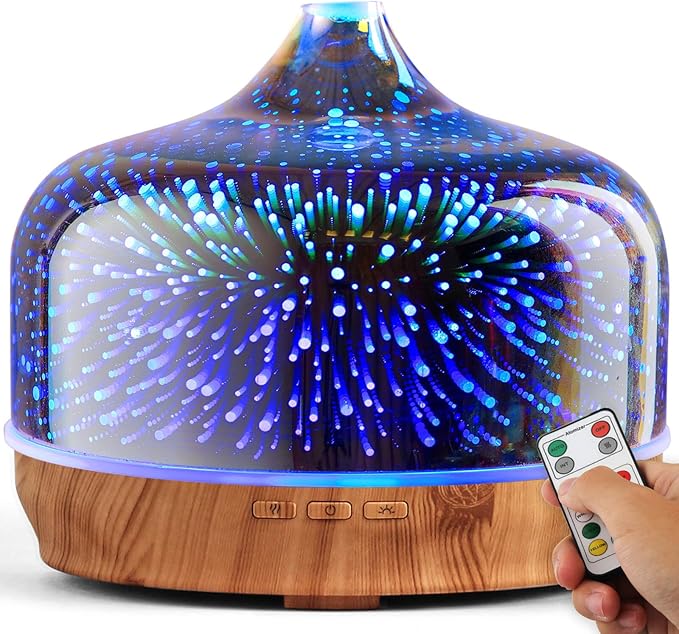 Porseme 500ml Glass Essential Oil Diffuser Aromatherapy Ultrasonic Cool Mist Humidifier 15-21 Running Hours Diffusers with Remote Control for Sleeping Yoga Office Working Spa and Rest