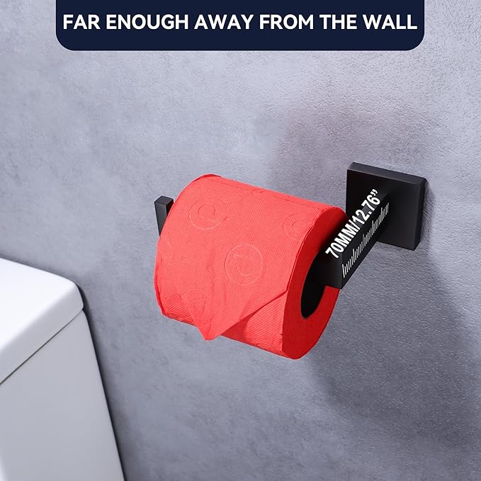 LANC Black Toilet Paper Holder, Bathroom Toilet Paper Roll Holder Wall Mount for Kitchen Washroom Modern Matte Black TP Tissue Holder Dispenser and Hangers Stainless Steel, Left A8807MB-LF