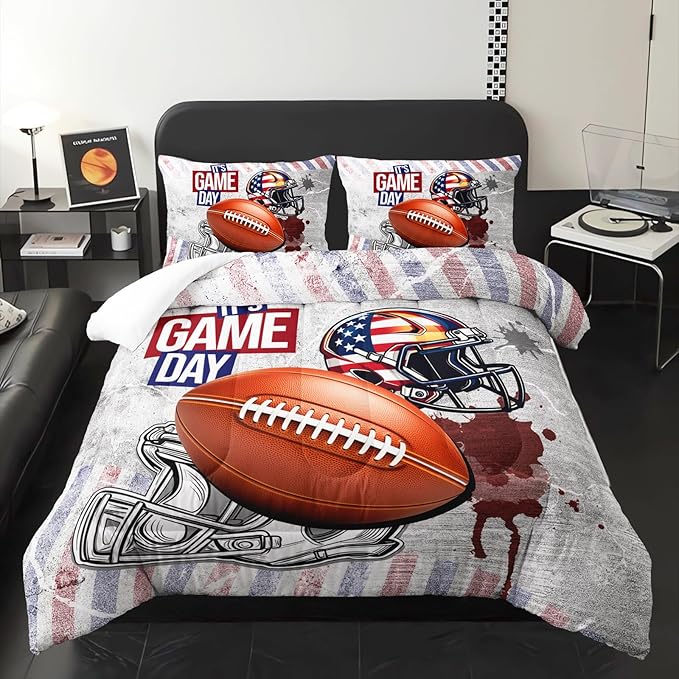 Queen Size Kids Comforter Sets Boys Football，Sport Themed Queen Size Bedding，with 1 Comforter with 2 Pillow Case