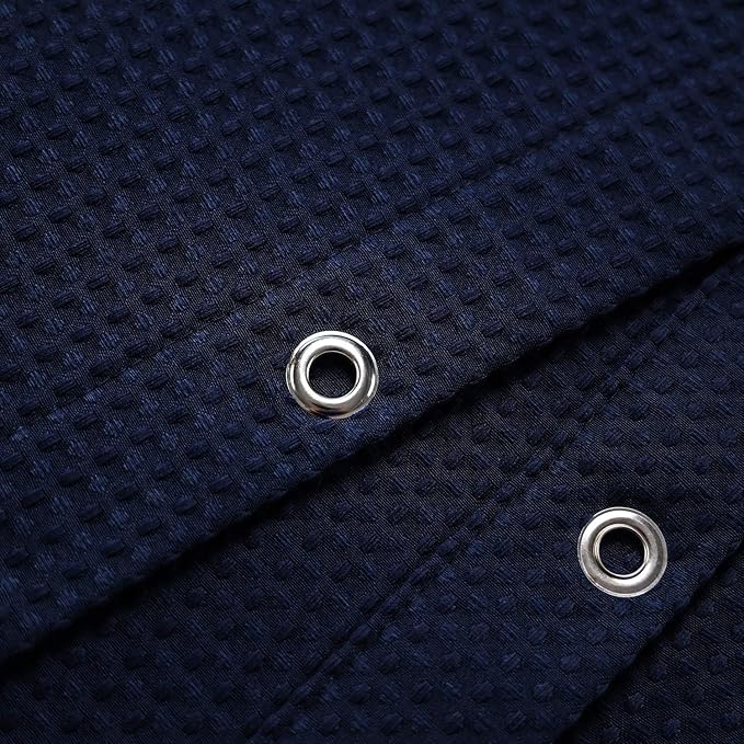Barossa Design Extra Long Waffle Weave Shower Curtain 71" W x 84" H - Hotel Luxury Spa, 230 GSM Heavy Weighted Fabric, Water Repellent, Navy Blue, 71x84