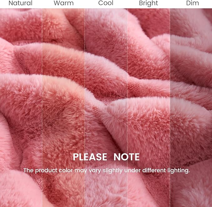 Cozy Bliss Faux Fur Throw Blanket for Couch, Cozy Warm Plush Striped Blanket for Sofa Bedroom Living Room, 90 * 90 Inches Pink