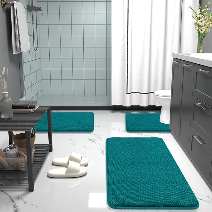 OLANLY Thick Memory Foam Bath Mat Rug 24x16, Extra Soft Absorbent Bathroom Rug, Quick Dry Bath Mats, Non-Slip, Machine Washable Carpet for Bathroom, Tub and Shower, Home Decor Accessories, Deep Lake