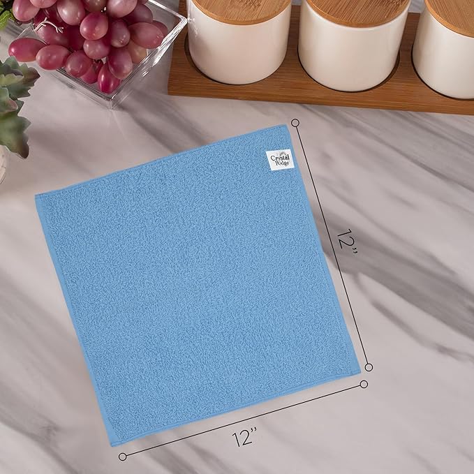 Crystal Ridge Cotton Wash Cloths 12 Pack - Washcloths for Showering, Face and Body, Soft and Highly Absorbent Multipurpose Towels for Bathroom, Kitchen, Spa and Gym - Wash Rags 12 x12 (Pastel)