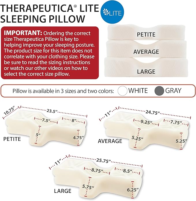 Therapeutica Lite Cervical Orthopedic Foam Sleeping Pillow; for Neck, Shoulder, and Back Pain Relief; Helps Spinal Alignment; Back and Side Sleeping, Medium Firm - Petite
