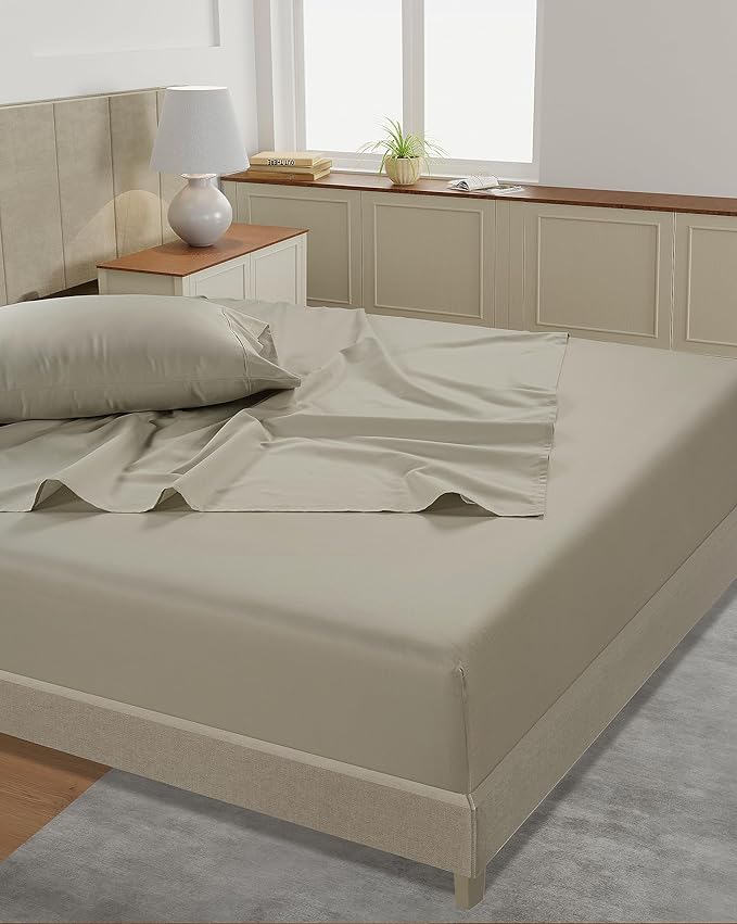 LANE LINEN King Size Bed Sheet Set – 450 Thread Count Long-Staple 100% Cotton Sheet Set King Size, Hotel Premium Soft Silky Sateen Finish, Durable Bedding Set, Elasticised 15" Deep Pocket – Linen