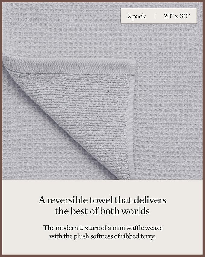 Cozy Earth Waffle Hand Towels - 60% Cotton 40% Viscose from Bamboo Hand Towels 20 x 30 Inches - Soft & Absorbent Terry, Reversible Mini Textured Waffle & Weave Pattern - 2 Pack