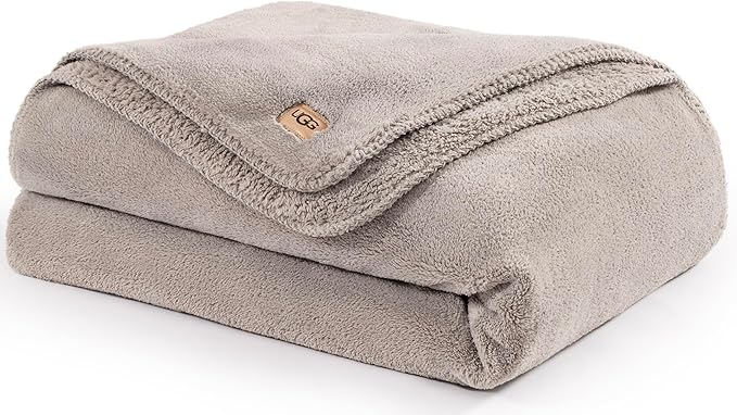 UGG Plush Twin Blanket, Soft Cozy Fleece Blanket for Bed, Luxury Fluffy Oversized Throw for Couch, Washable Hypoallergenic Home Essentials, 66" x 90", Seal Grey (Whitecap)