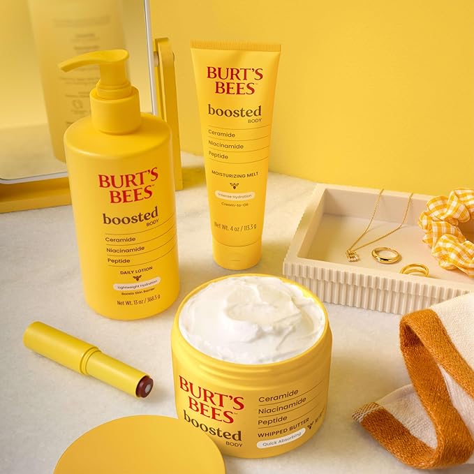 Burt's Bees Christmas Gifts, Boosted Body Whipped Butter With a Ceramide, Niacinamide and Peptide Complex, Quick-Absorbing Body Butter, Tropical Scented, 6.5 oz. Jar