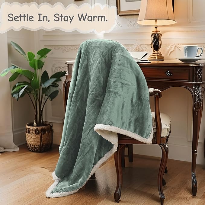 Electric Heated Blanket Throw Size 50"x60", Soft Flannel with Overheat Protection, 6 Adjustable Heat Settings & 3-Hour Auto-Off Timer, Fast Heating for Winter Comfort, Light Green