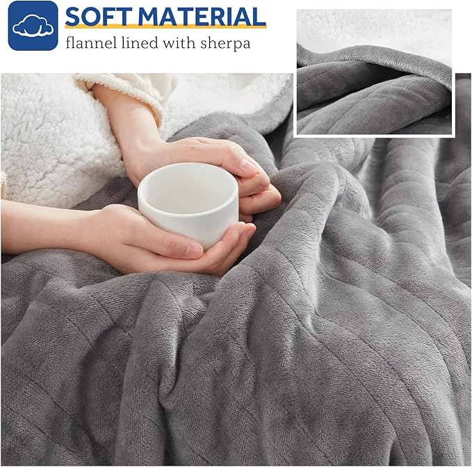 SEALY Electric Throw Blanket, Flannel & Sherpa Heated Throw with 6 Heating Levels & 2-10 Hours Auto Shut Off, Fast Heating & Machine Washable, 50x60 Inch, Light Grey