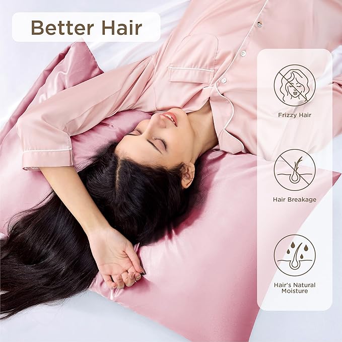 Bedsure Satin Pillowcase for Hair and Skin Queen - Pink Silky Pillowcase 4 Pack 20x30 Inches with Envelope Closure, Similar to Silk Pillow Cases, Gifts for Women Men