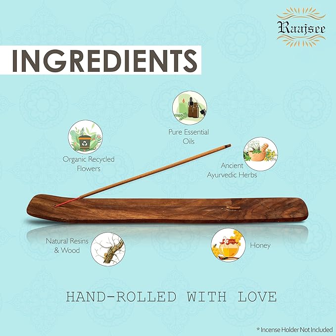 raajsee Incense Sticks 6 Pack Variety Set 15gm Each, Nag Champa- Jasmine - vanila-Japanese Rose-White Sage,100% Organic Hand Rolled- Perfect for Yoga, Meditation,Aromatherapy