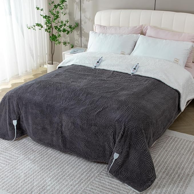 Heated Blanket King Size - 100"x90" Cozy Soft Jacquard Heating Blanket with 4 Heat Levels & 10 Hours Auto-Off, Jacquard Fleece, Overheating Protection, Warm Gifts, Grey
