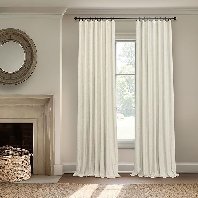 Pitalk Short Small Window Room Darkening Curtains 68 Inches Long for Master Bedroom Guest Room Dining Basement Rustic Neutral Soundproof Blackout Beige Linen Curtains Back Tab 52 x 68 Length 2 Panels