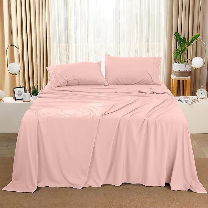 Utopia Bedding Queen Sheet Set – 4 Piece Bed Sheets for Queen Size Bed, Soft and Breathable Microfiber, Includes 1 Fitted Sheet, 1 Flat Sheet and 2 Pillowcases (Tea Pink)