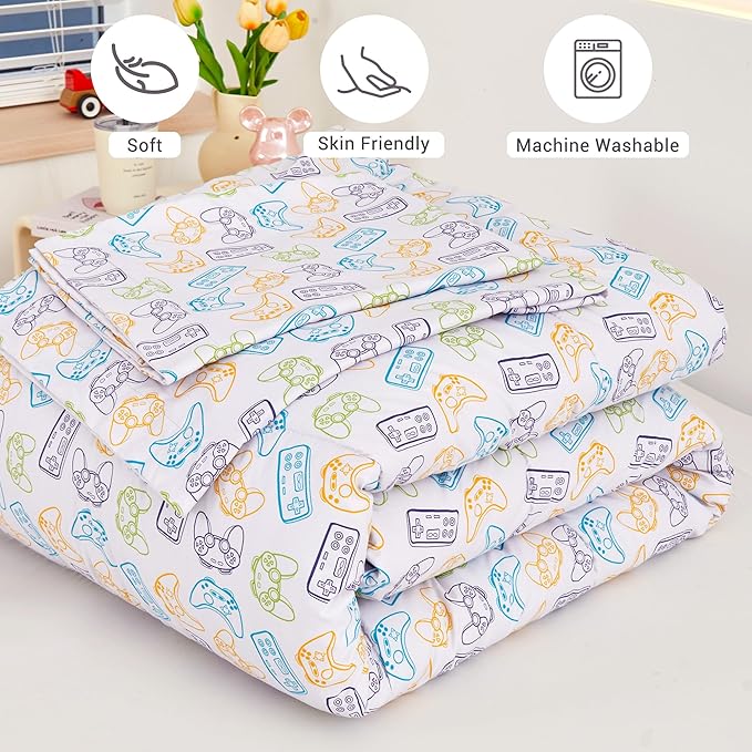 Viviland Kids Twin Bedding Sets for Boys, Soft Microfiber Twin Comforter Sets, Grey Game