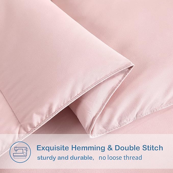 EASELAND Queen Size Down Alternative Comforter - Quilted Duvet Insert for All Seasons, Soft Lightweight with Corner Tabs, Summer Winter Warm Bedding, Pink 88×88 Inches